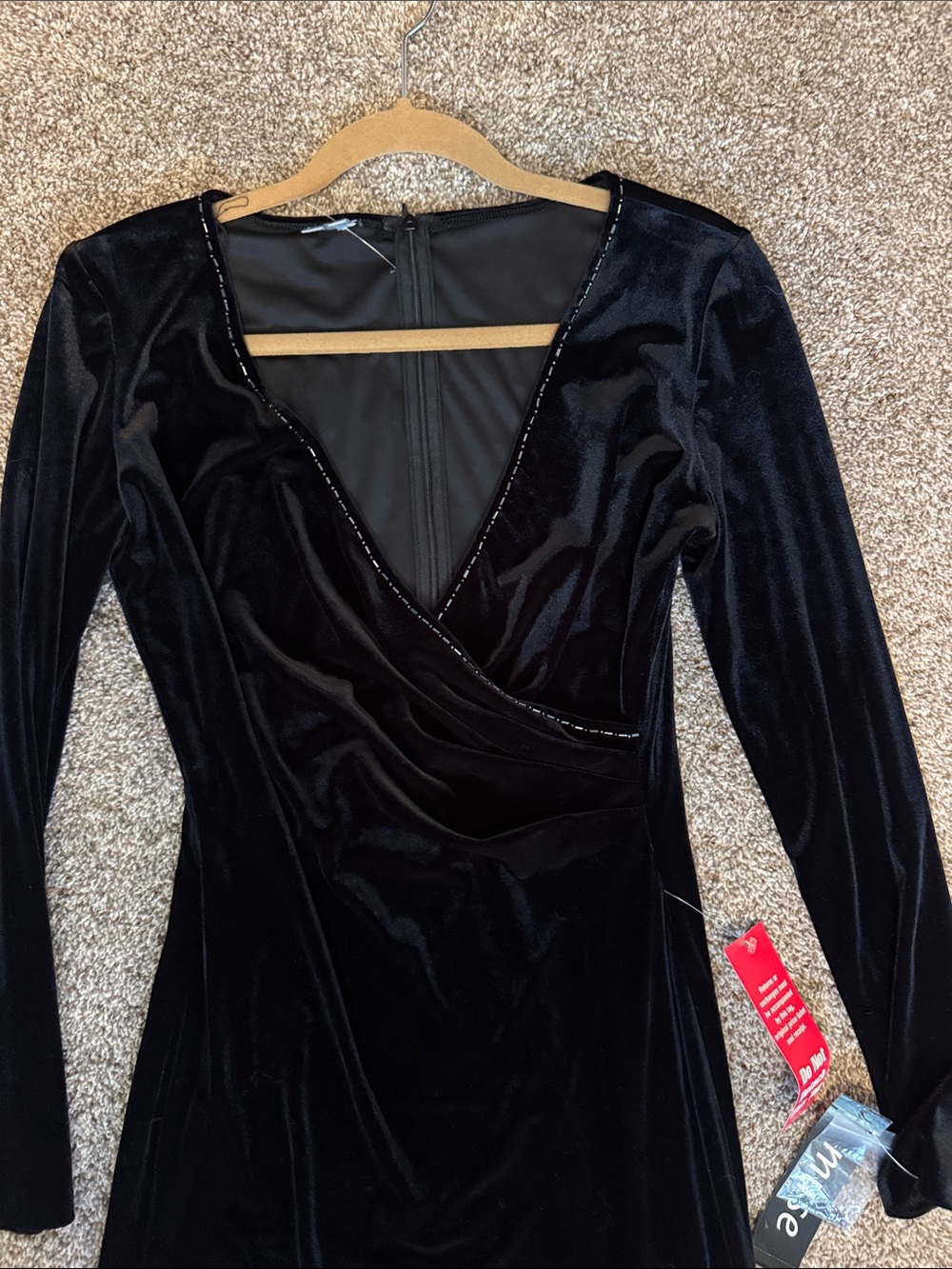 Muse Black Velvet Long-Sleeve Wrap Dress